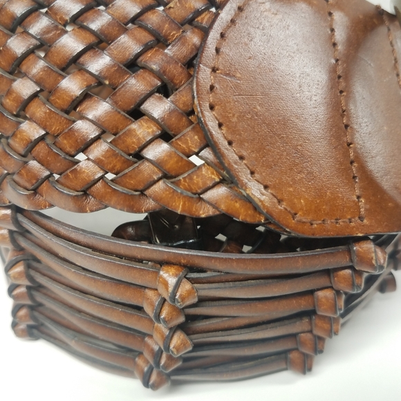 Linea Pelle Tan Brown Veg Leather Braided Woven Belt - Picture 2 of 8